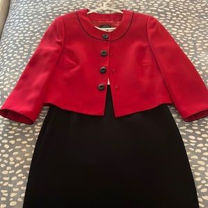 Black white and red two piece dress and jacket set